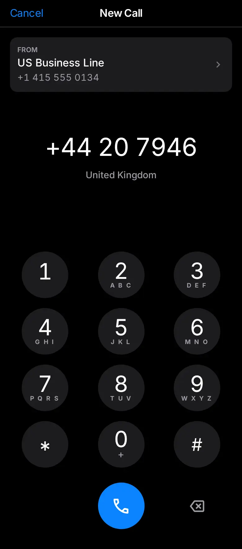 Arynto dialer — a keypad that shows which line you are calling from